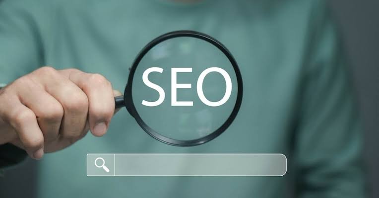 SEO search optimization concept with a magnifying glass and search bar